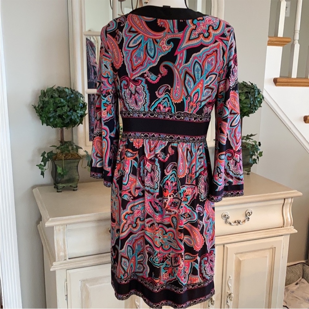 INC International Concepts Black Multicolor Paisley Long Sleeve Dress - Picture 3 of 3